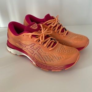 ASICS Gel Kayano 25. Pink and orange. Never worn outdoors. Size 9.5.